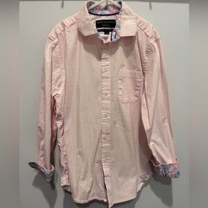 Report Collection Boys Button Up Pink Long Sleeve Dress Shirt Paisley Cuffs 12